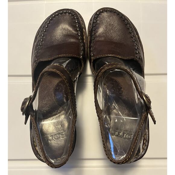 Born Stacked Heel Sandals Size 8 Brown Leather Stitched Closed Toe Ankle Strap - Picture 3 of 11